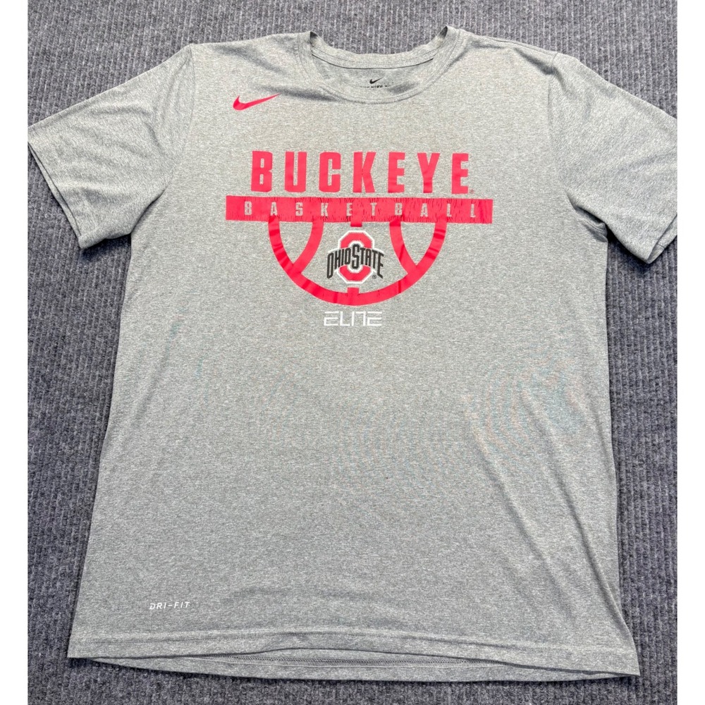 Nike Ohio State Buckeyes Basketball Elite Dri-FIT Shirt Mens Large Gray Tee